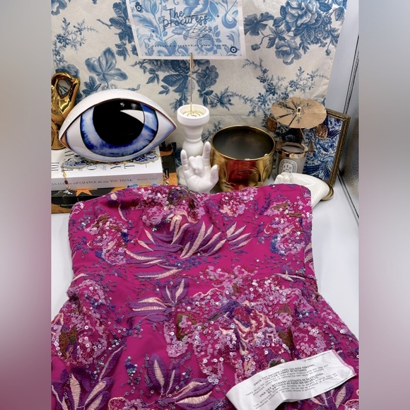 🆕 DRESS THE POPULATION 🧿 NWT Camilla Sequin Floral Strapless Mini Dress - Sz M - Picture 2 of 16